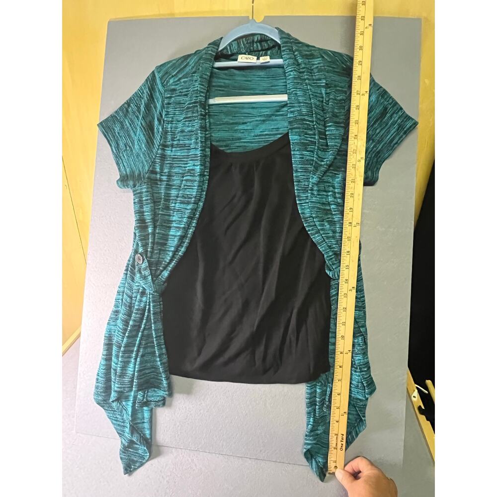 Cato Space Dye Teal Short Sleeve Cardigan Top Set Size L - Picture 4 of 7